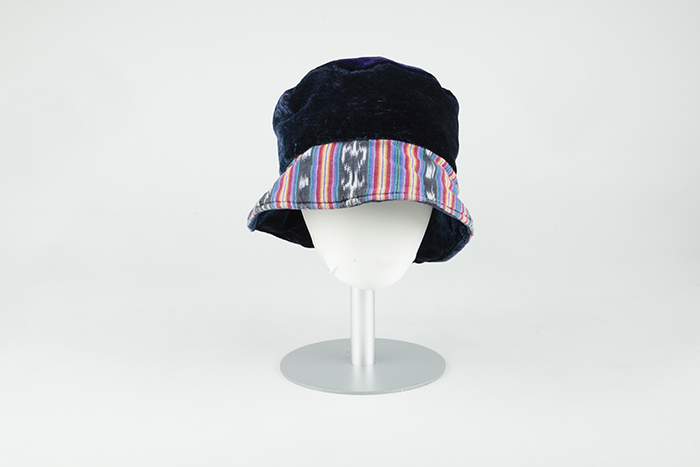 Image of Velvet hat with rainbow fabric from Hatterdashery, ca. 1995