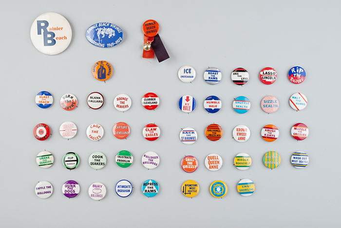 Image of Collection of pep buttons, 1968-1971