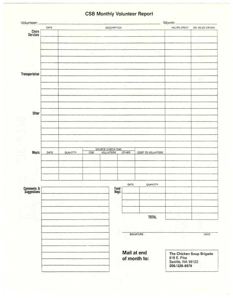 Image of Chicken Soup Brigade Newsletter: The Monthly for Volunteers and Clients, April 1989