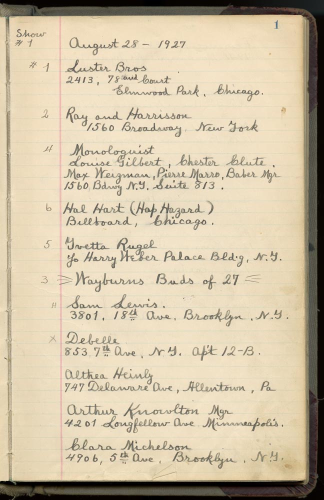 Image of Orpheum Theatre logbook, 1927-1937