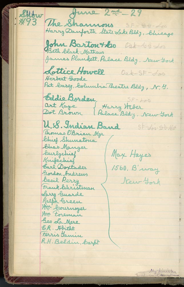 Image of Orpheum Theatre logbook, 1927-1937