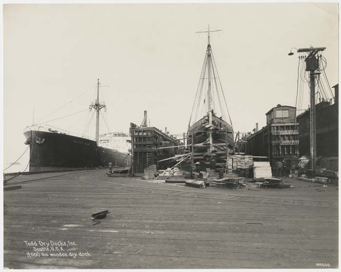 Image of 3,000 ton wooden dry dock, Todd Dry Docks, Inc., Seattle, circa 1920