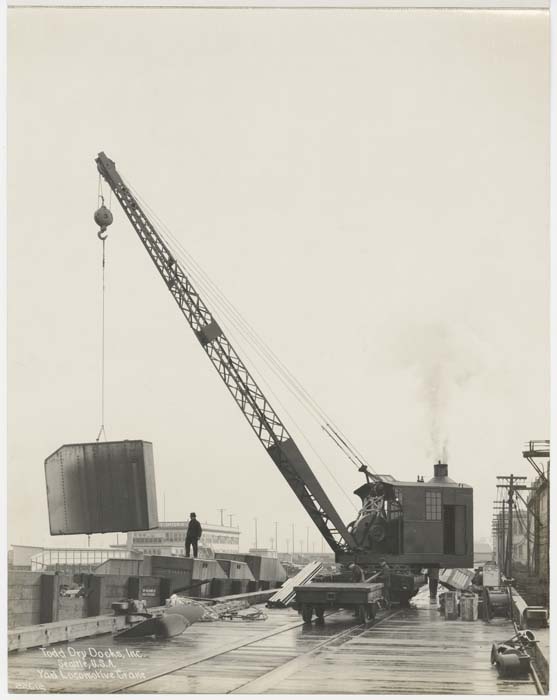 Image of Yard Locomotive Crane, Todd Dry Docks, Inc., Seattle, circa 1920