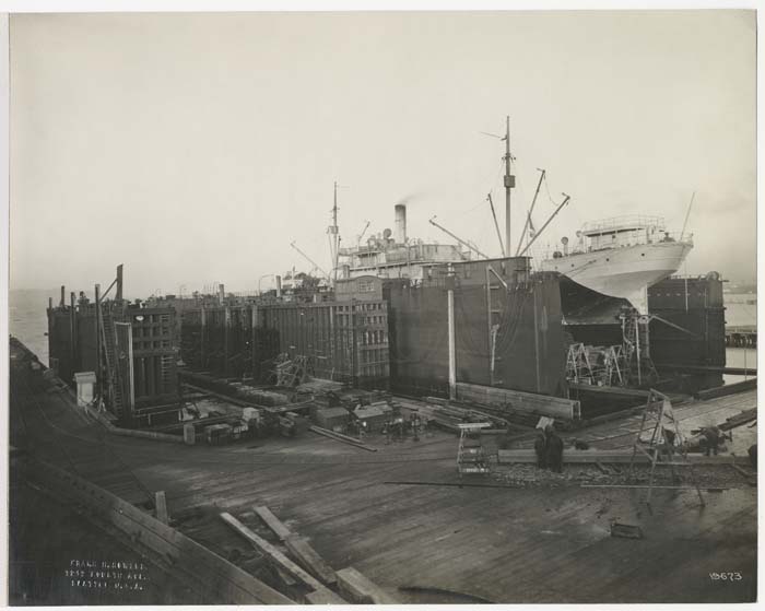 Image of Cargo Steamship in drydock, Todd Dry Docks, Inc., Seattle, November 1918