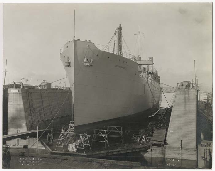 Image of S.S. Western Ally in drydock, Harbor Island, Seattle, January 10, 1919