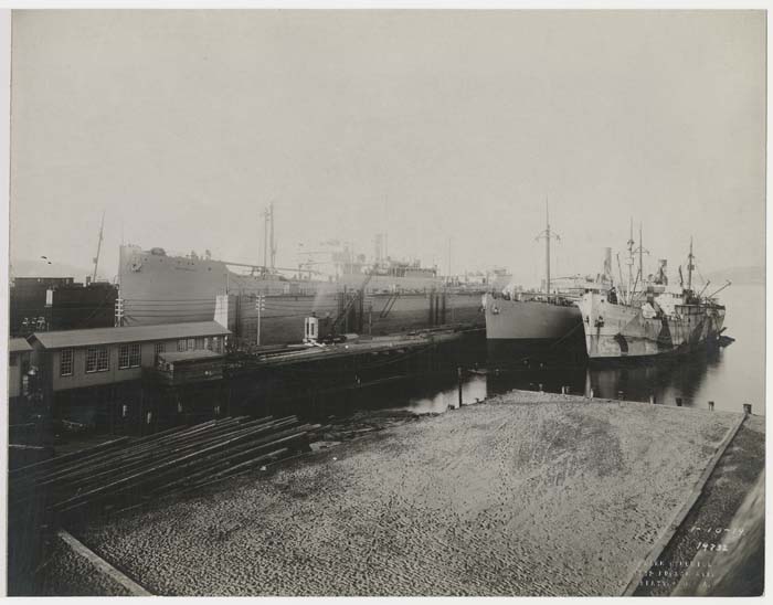 Image of S.S. Western Ally and other ships in drydock, Harbor Island, Seattle, January 10, 1919