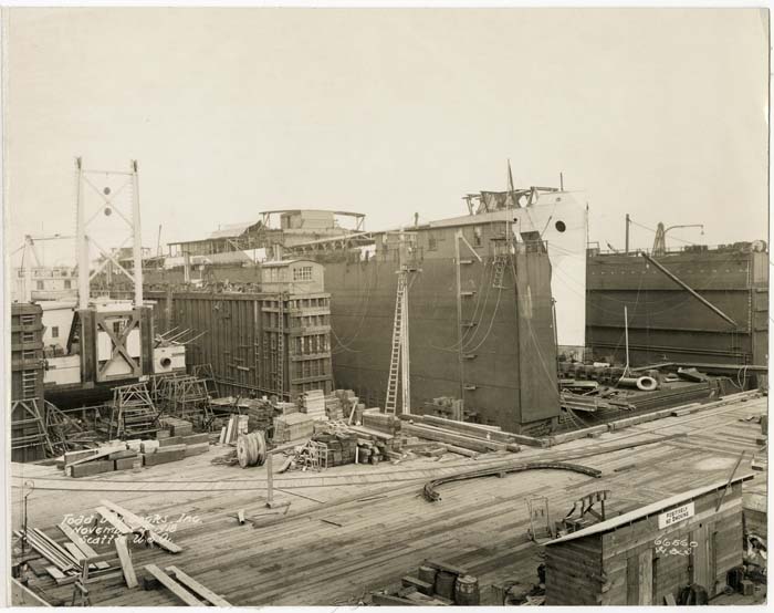 Image of Ship in drydock at Todd Dry Docks, Inc., Seattle, November 4, 1918