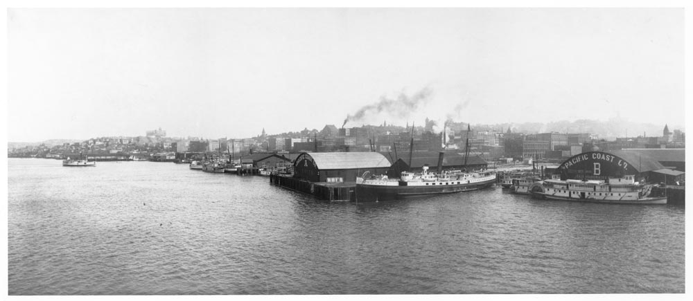 Image of Pacific Coast Co. A & B, Seattle waterfront, circa 1905