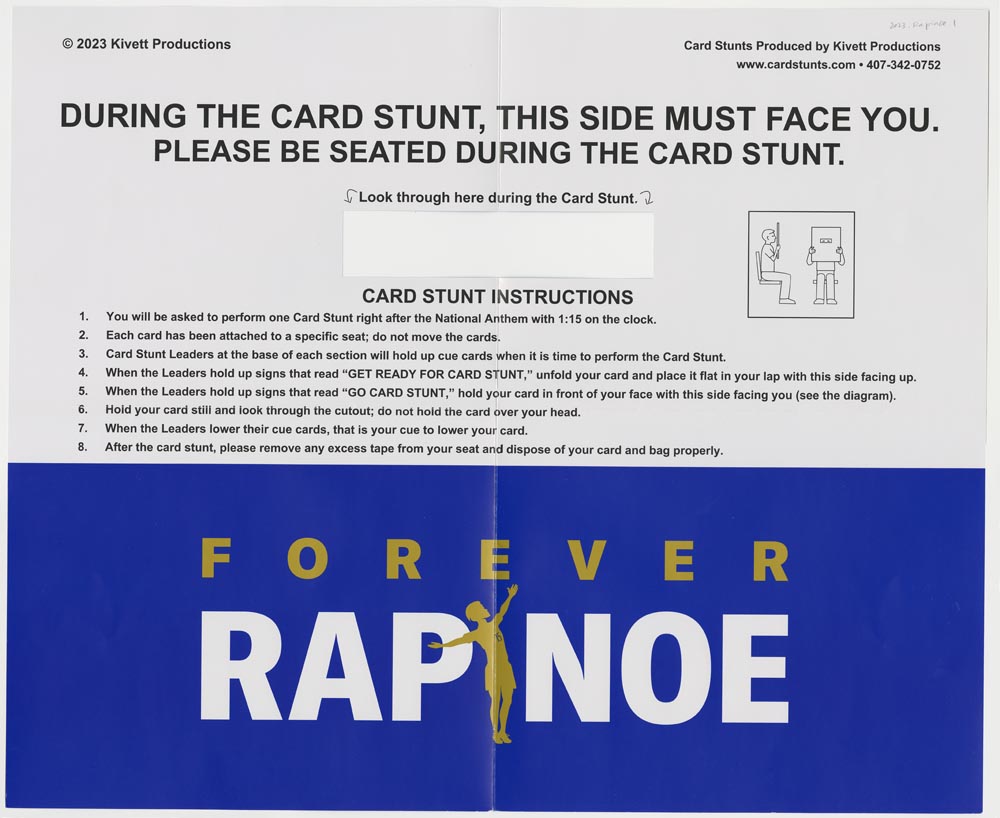 Image of Stunt card from Megan Rapinoe's last home game, October 6, 2023