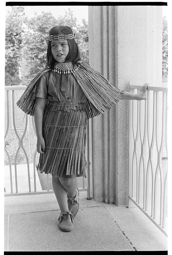 Image of Young model at Indigenous fashion show, Pacific Science Center, June 1970
