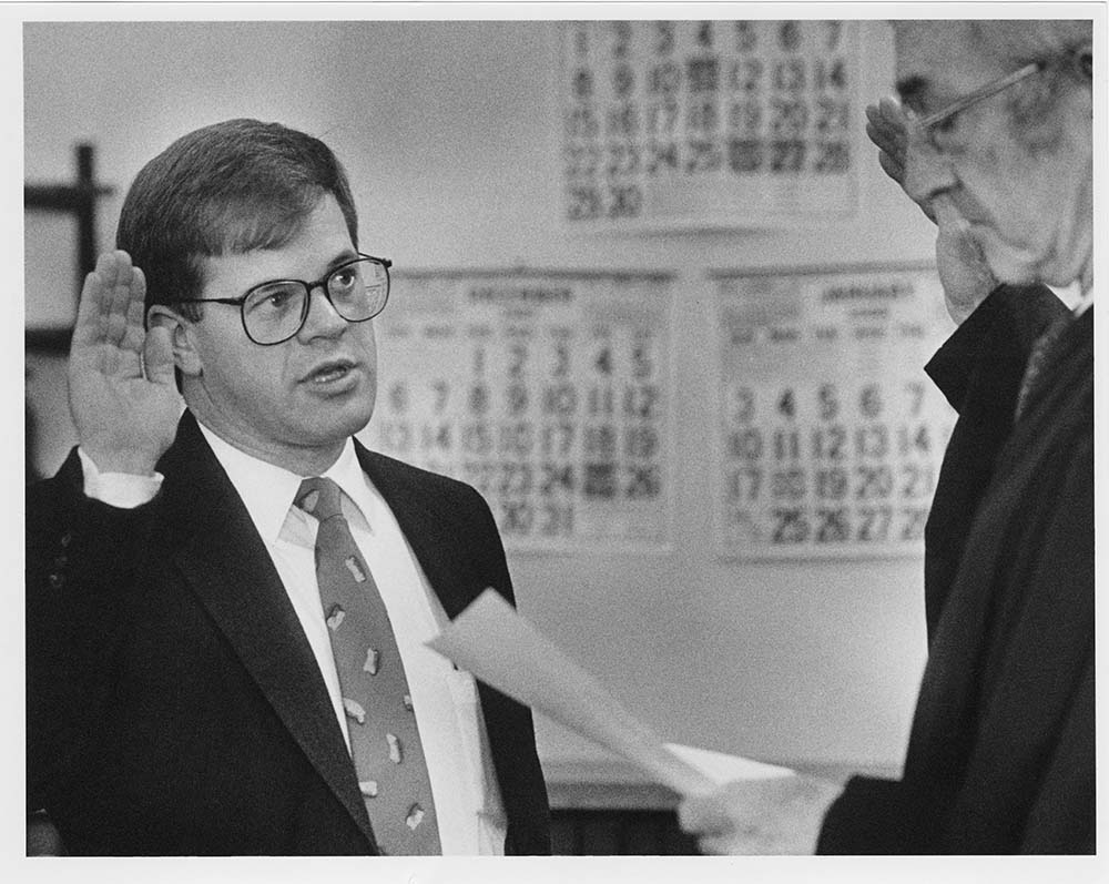 Image of Cal Anderson being sworn in as state representative,  Seattle, November 9, 1987