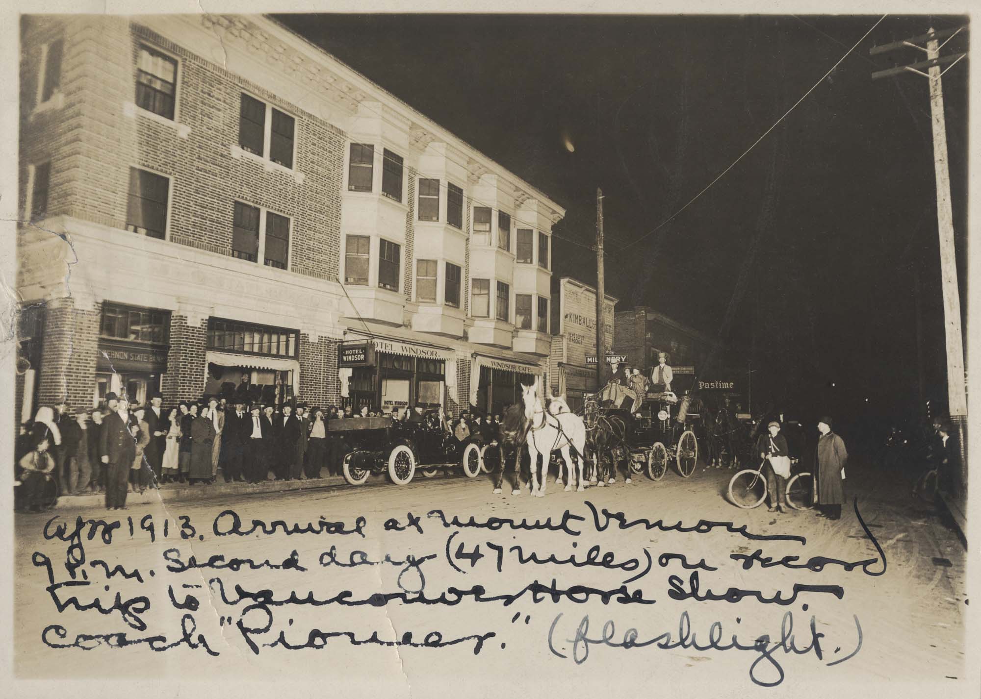 Image of Harry Treat's horse-drawn carriage on trip to Vancouver, British Columbia, taken at Mount Vernon, Washington, April 1913