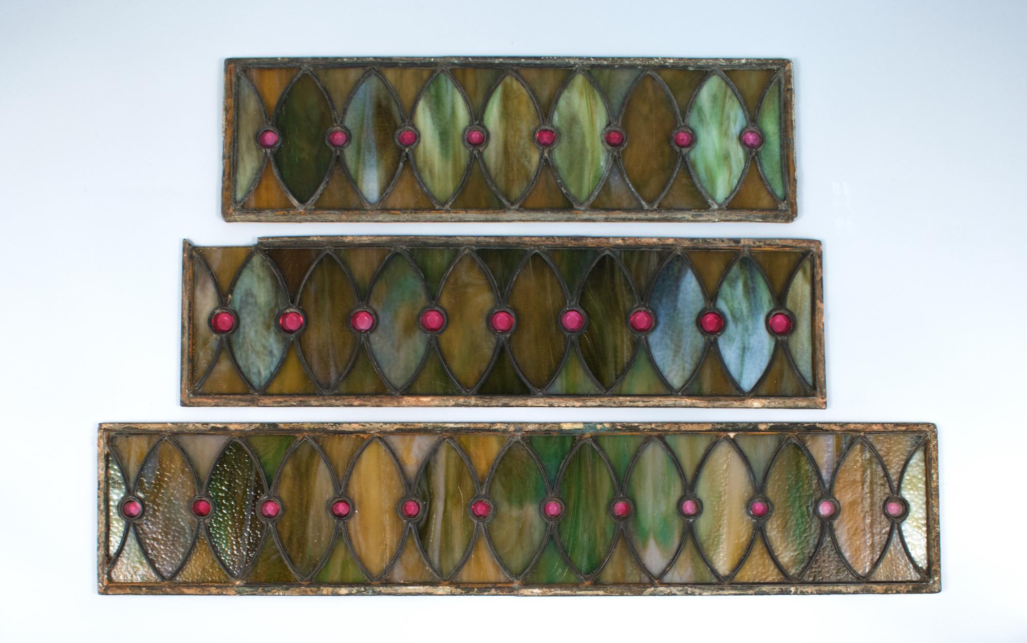 Image of Three leaded, stained glass windows from first Milwaukee train to Seattle, ca. 1911