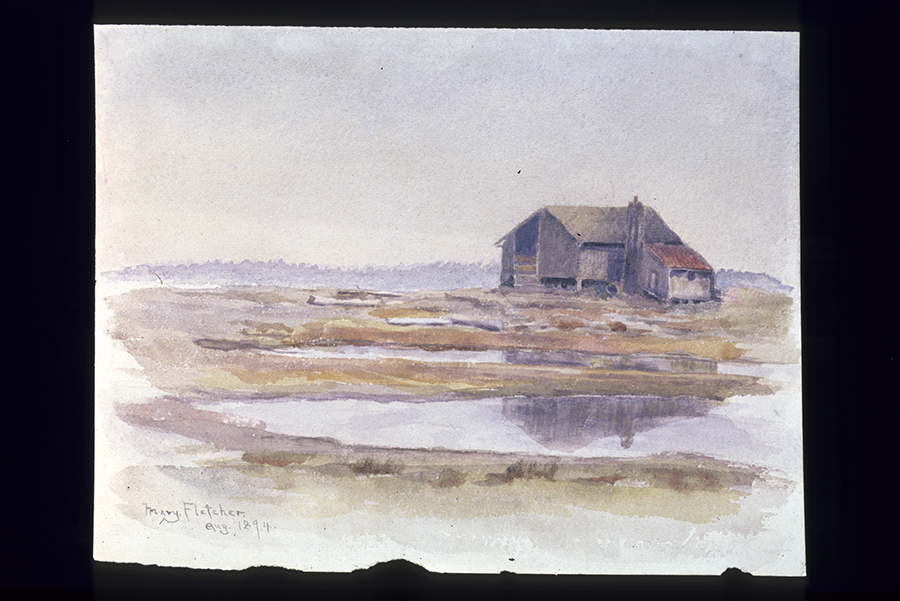 Image of Watercolor painting of a house near tide pools, 1894