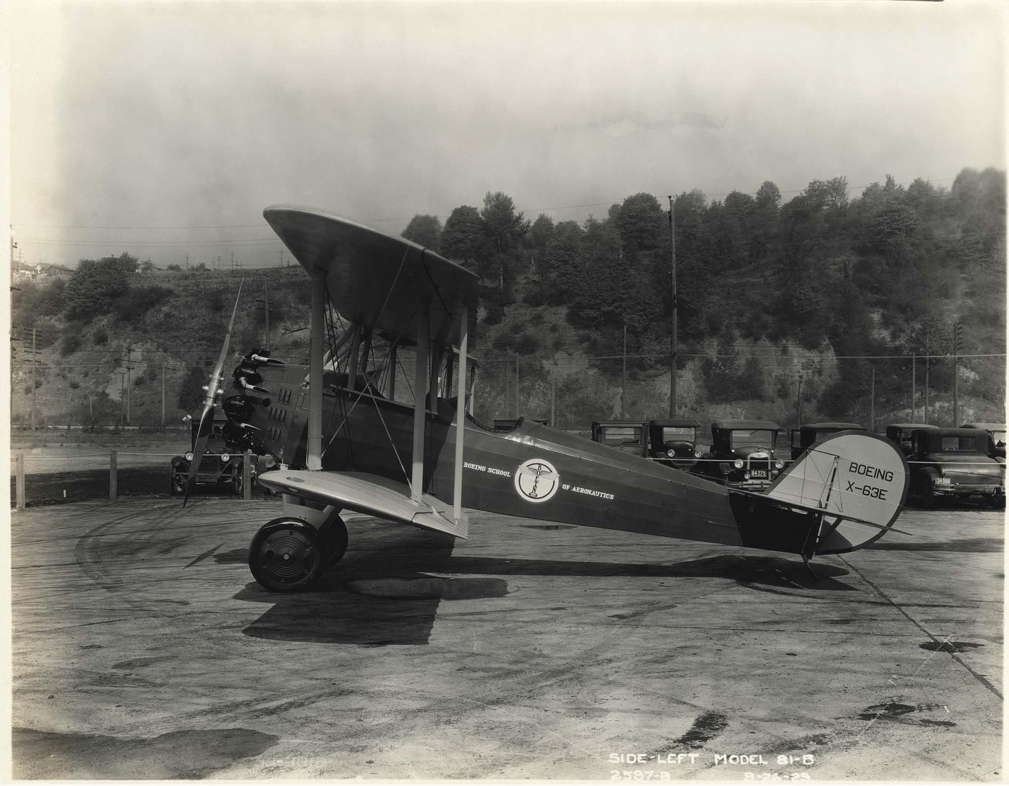Image of Boeing Model 81-B biplane at Boeing factory, September 26, 1929