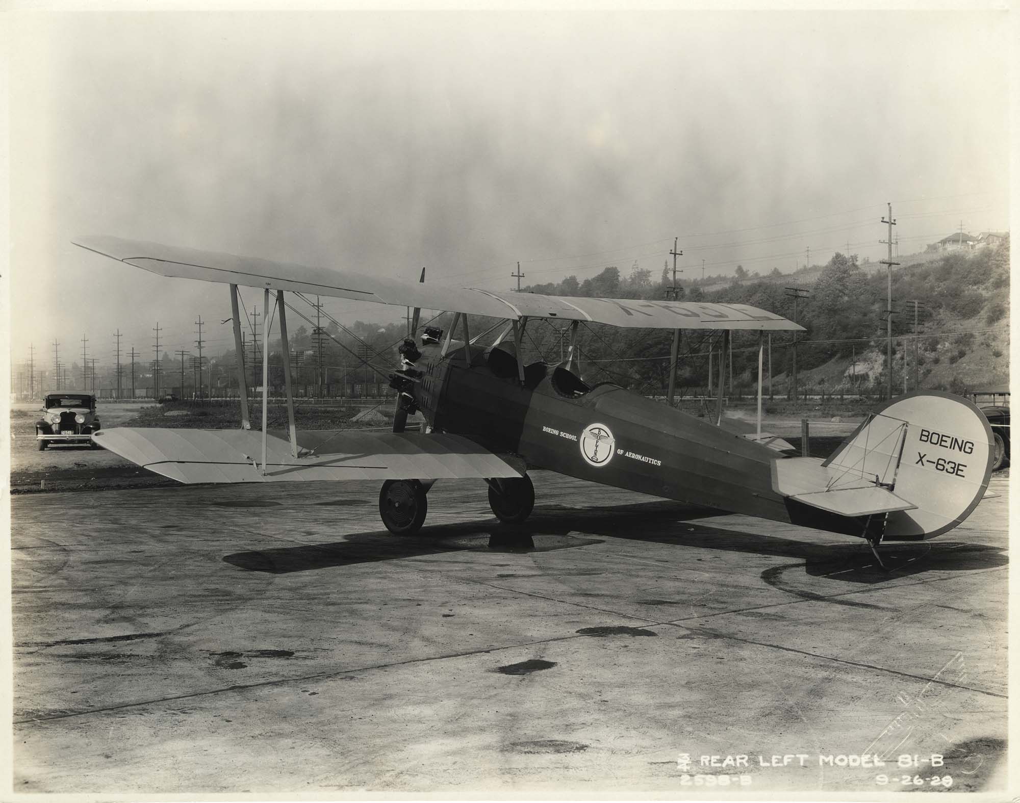 Image of Boeing Model 81-B biplane at Boeing factory, September 26, 1929