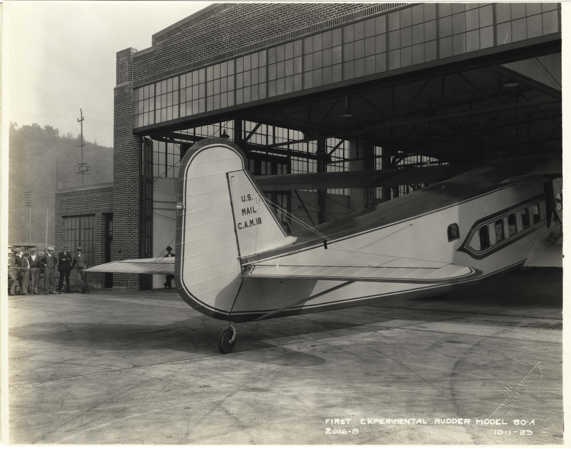 Image of Boeing Model 80-A plane tail section, October 1, 1929