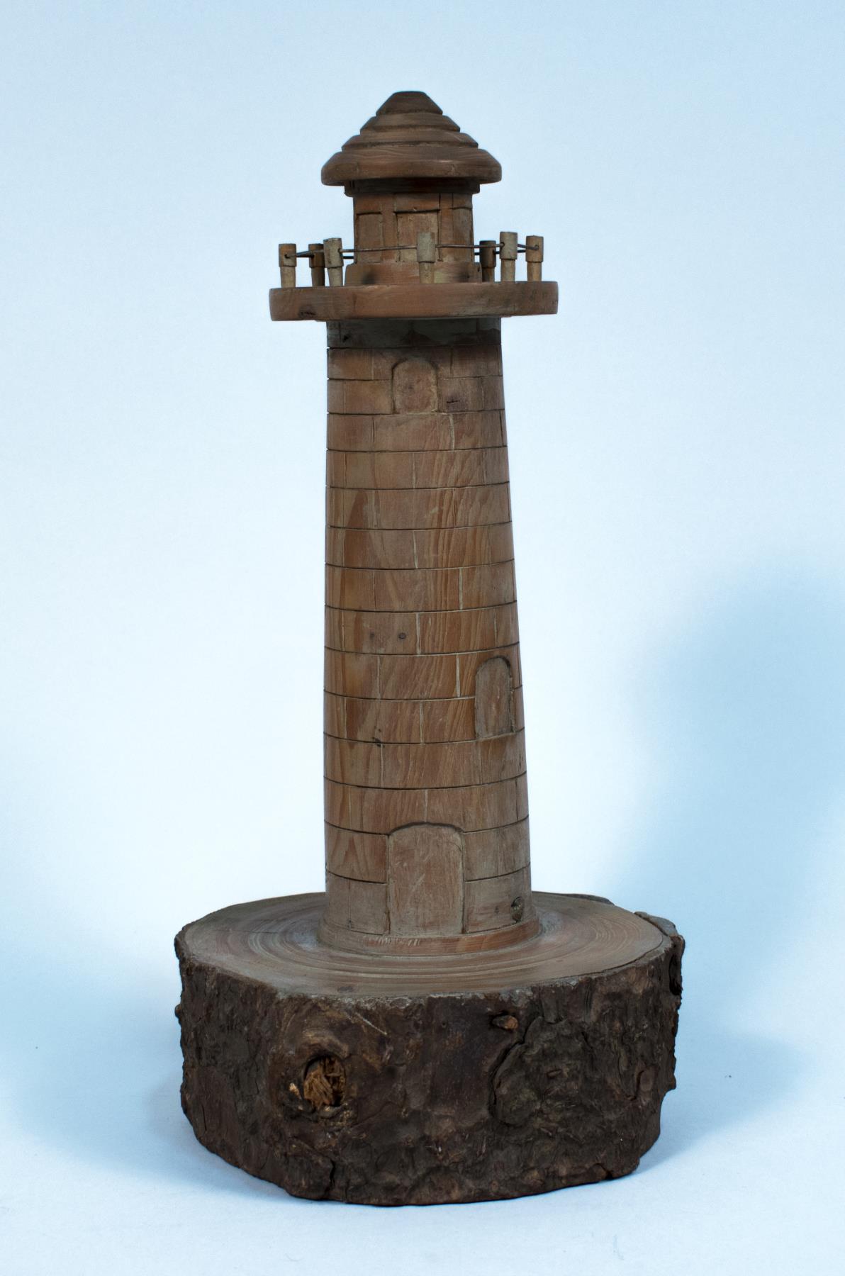 Image of Miniature lighthouse with wood from the Lone Tree in Gray's Harbor, 1921