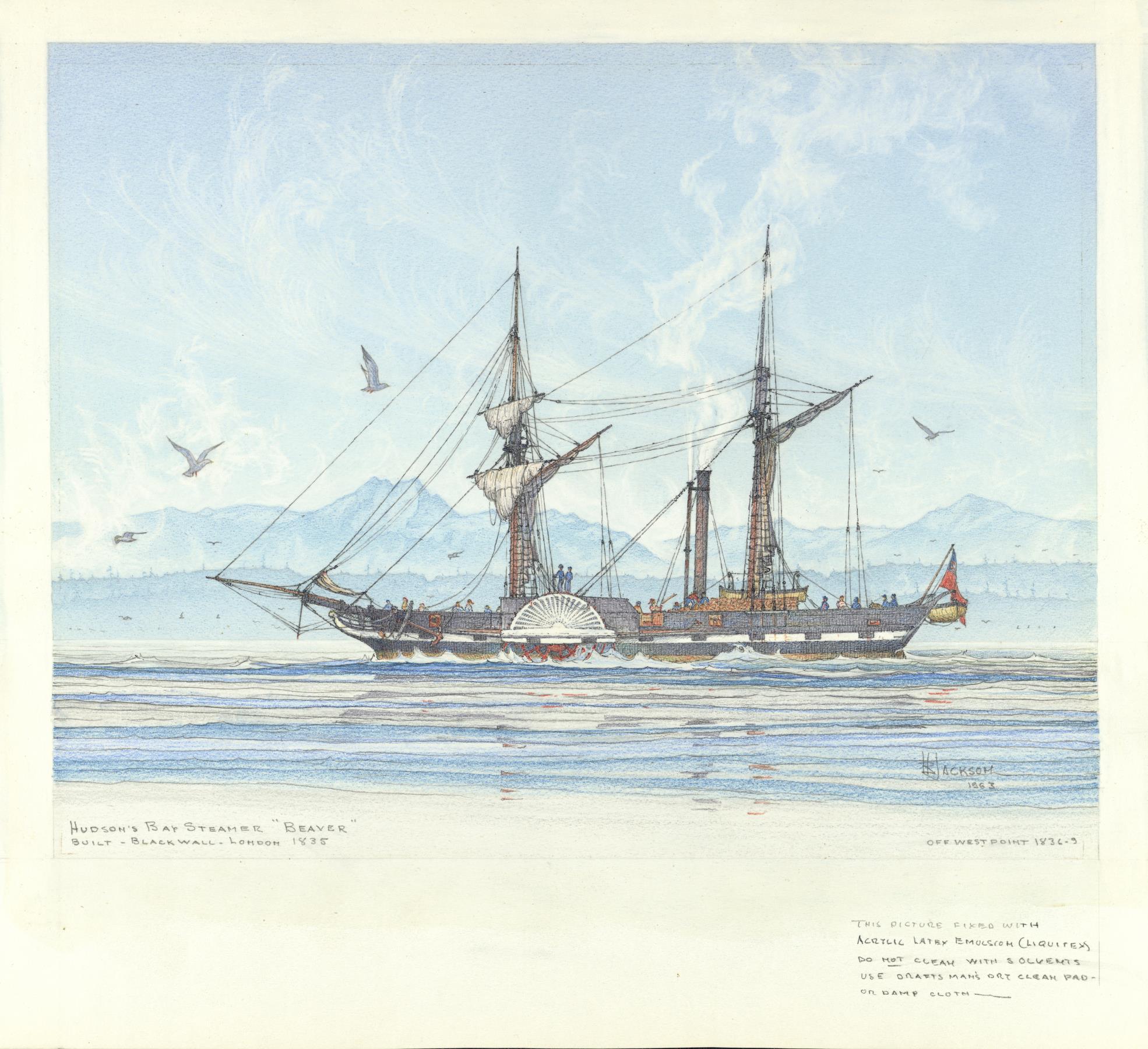 Image of Watercolor drawing of SS Beaver by Hewitt R. Jackson, 1963