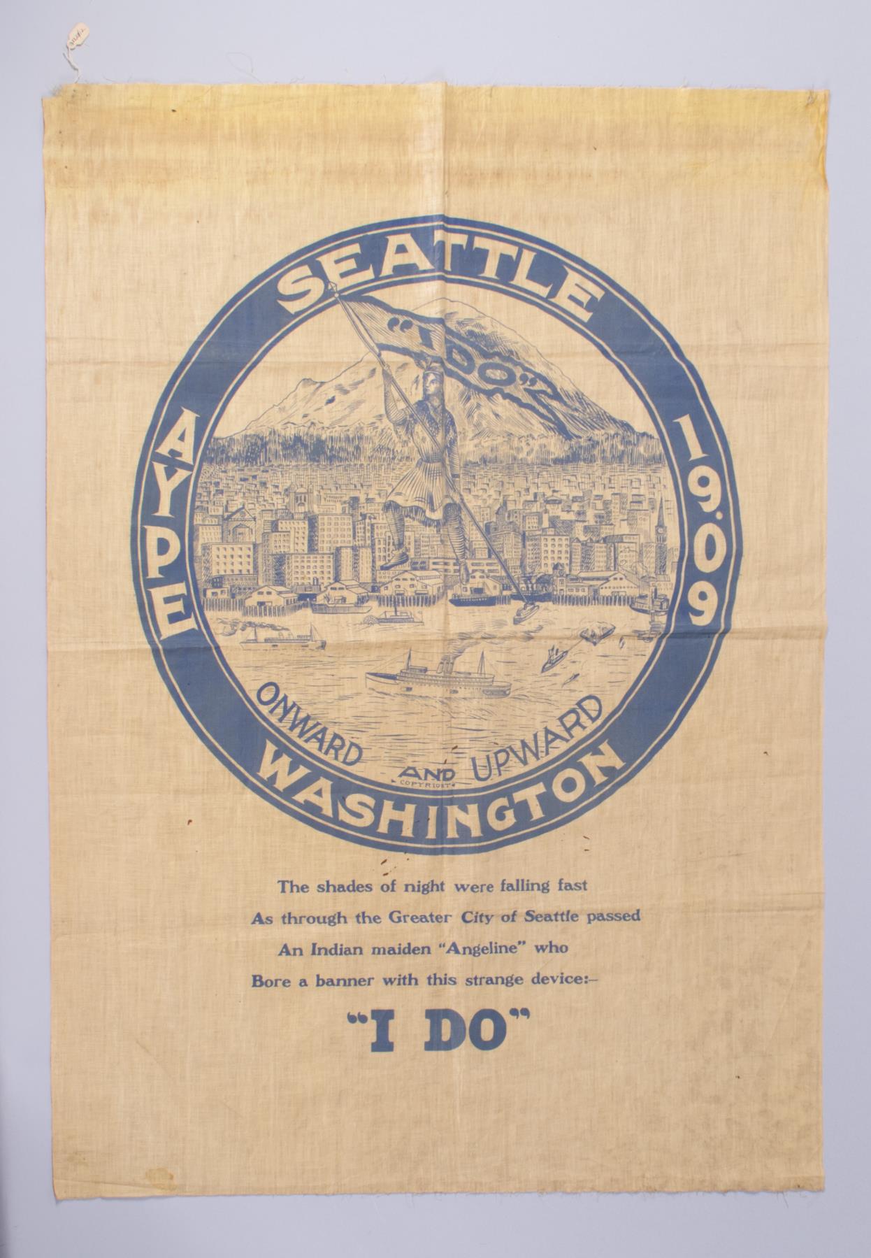 Image of Cotton souvenir banner from the Alaska-Yukon-Pacific Exposition (AYPE), 1909