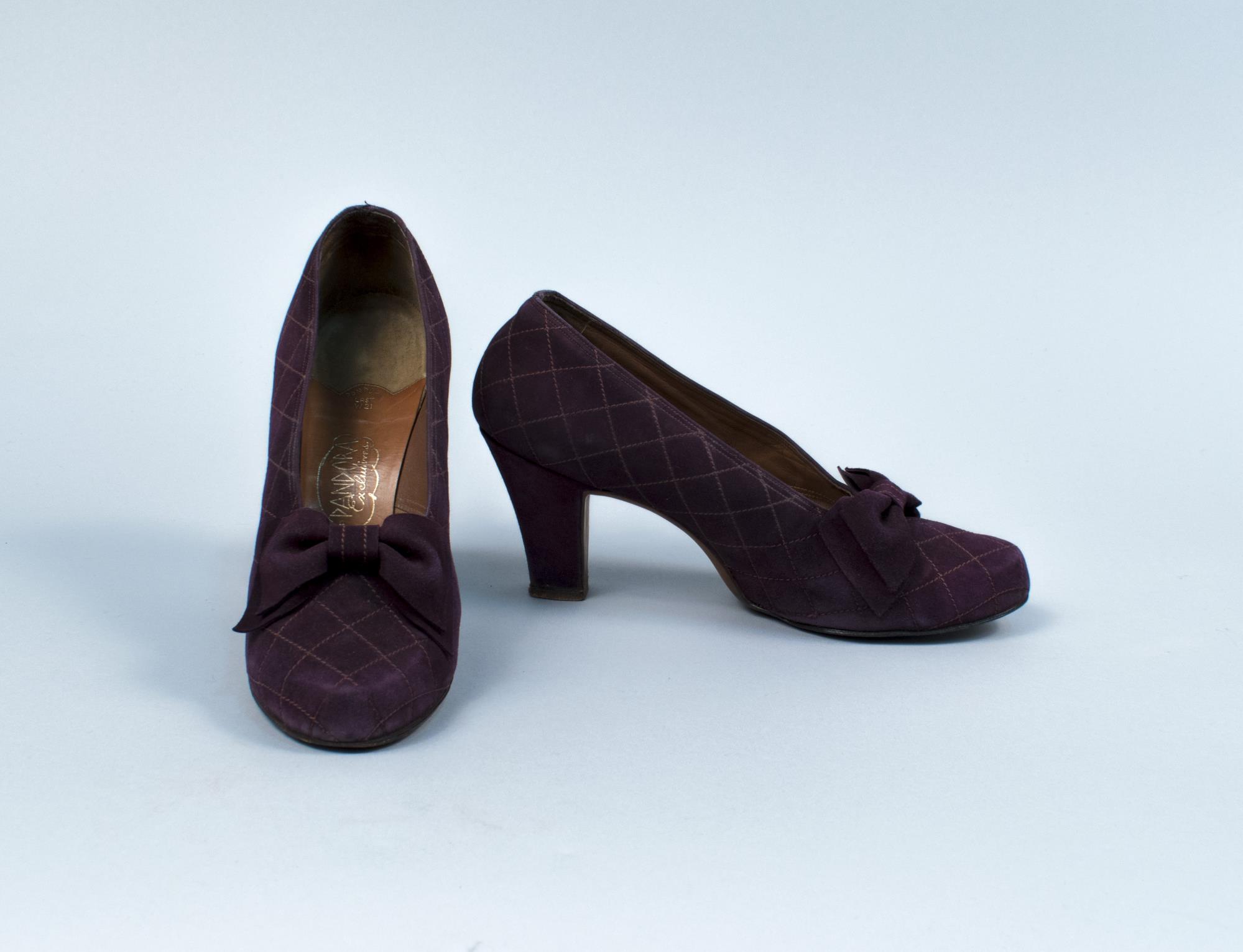 Image of Quilted purple suede shoes, ca. 1940