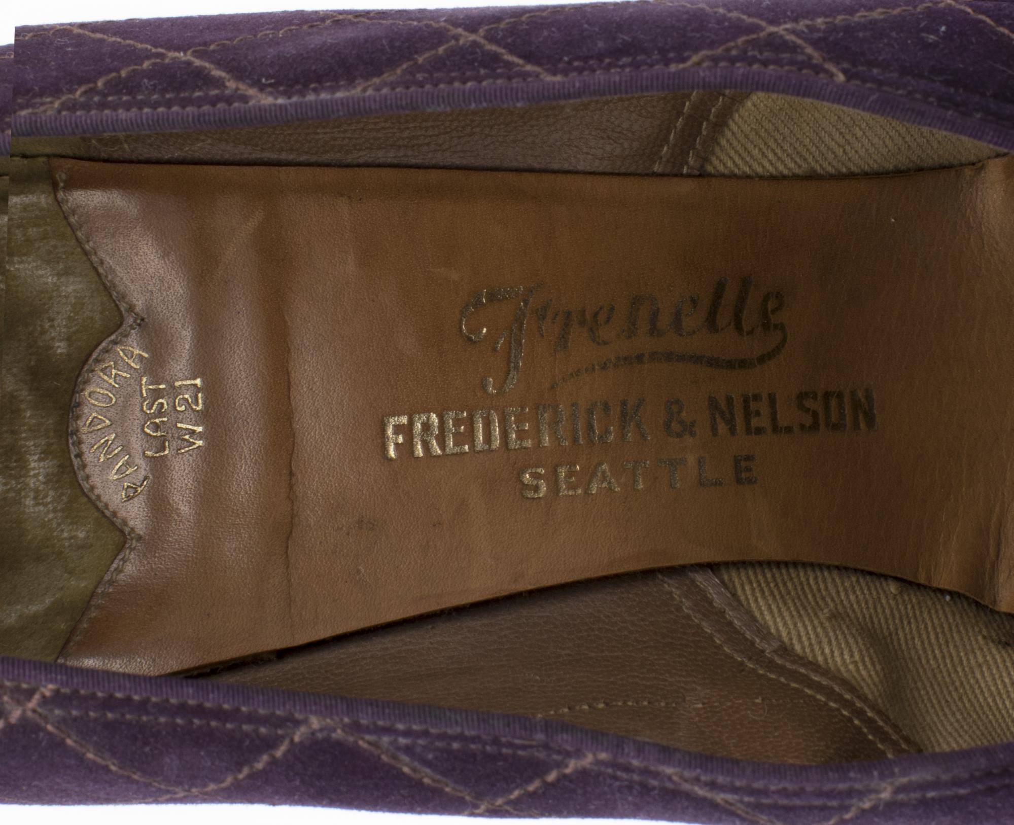 Image of Quilted purple suede shoes, ca. 1940