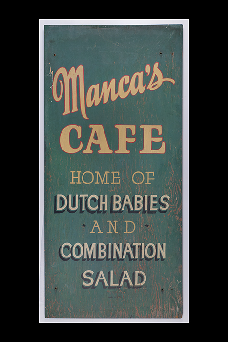 Image of Sign (one of two) from Manca's Café in Seattle, ca. 1900