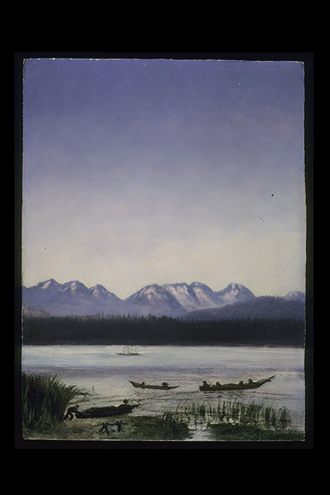 Image of Oil painting of Lake Washington with Cascade Range in background by Emily Inez Denny, 1870-1918