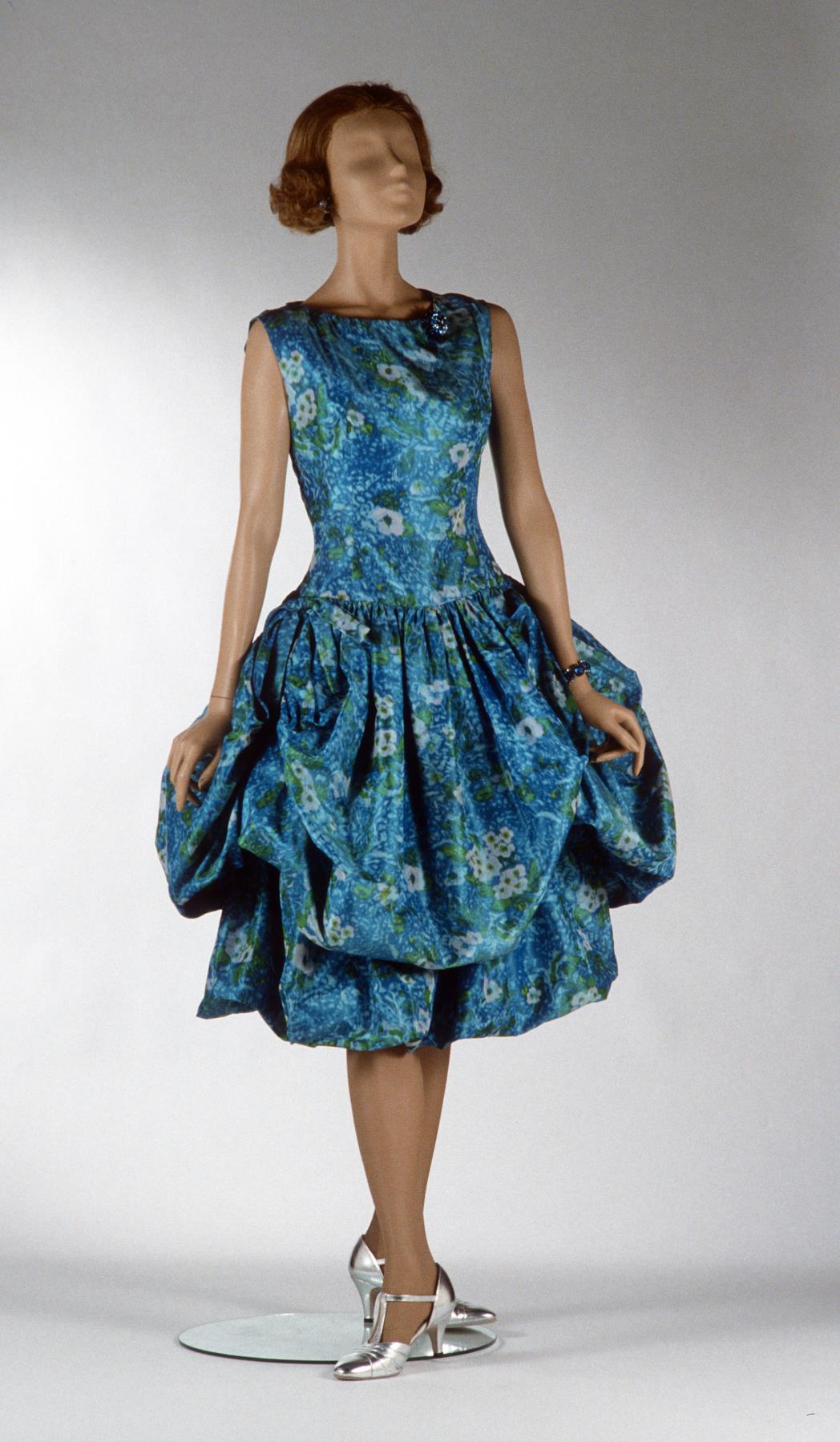 Blue figured taffeta evening dress, 1961  Museum of History & Industry