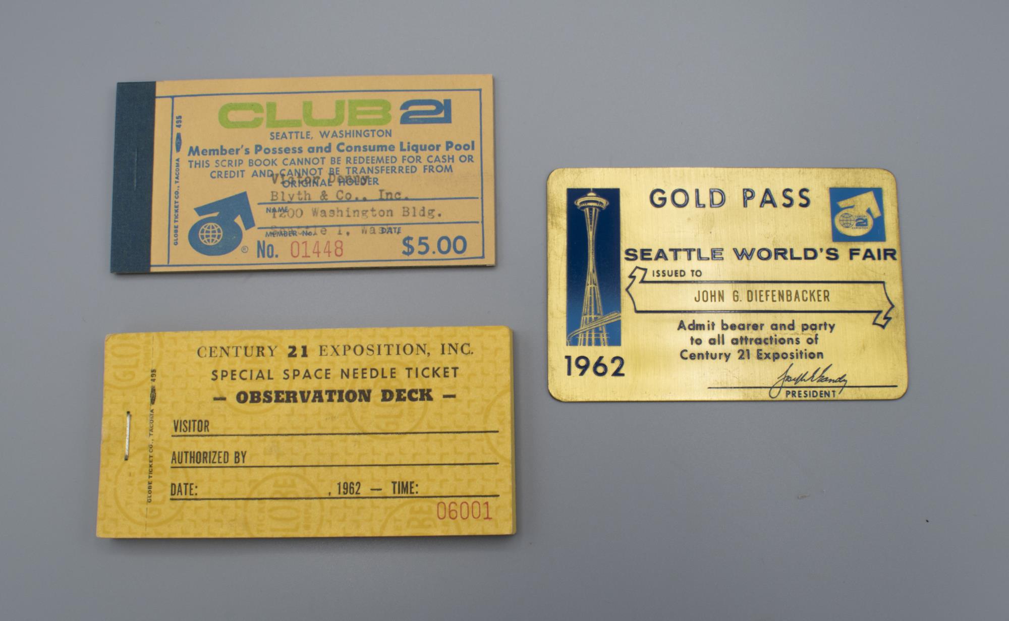 Image of Tickets and passes to the Seattle World's Fair, 1962