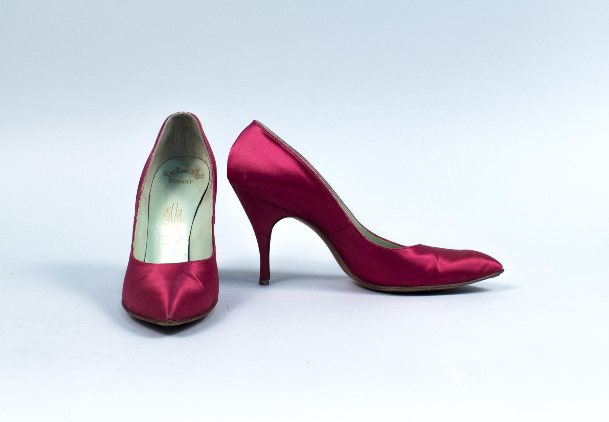 Image of Pair of magenta satin pumps, 1962