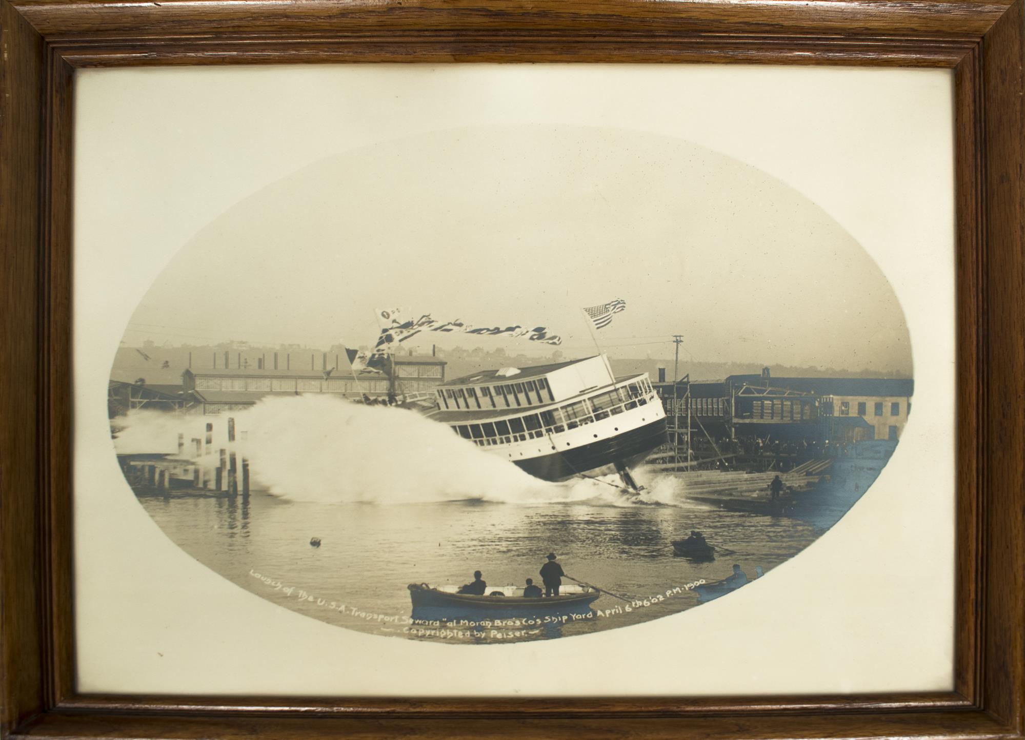 Image of Framed photograph of the launching of US Army Transport 