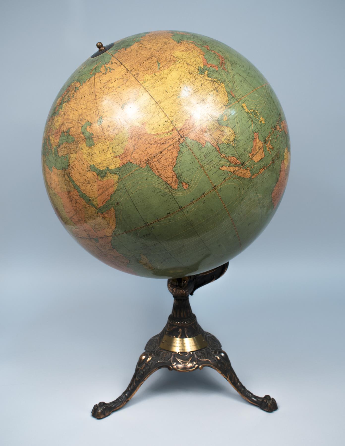 Image of Terrestial globe on brass stand, ca. 1930