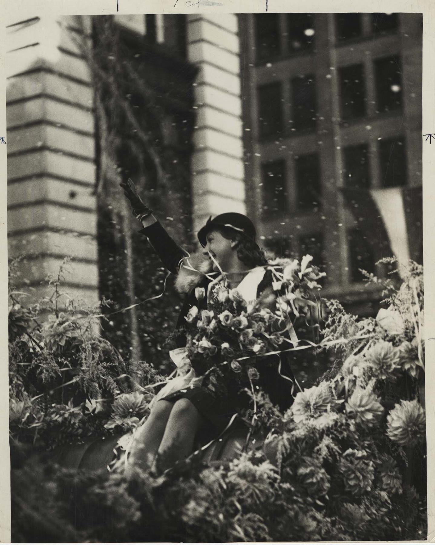 Image of Helene Madison in ticker tape parade, Seattle, 1932