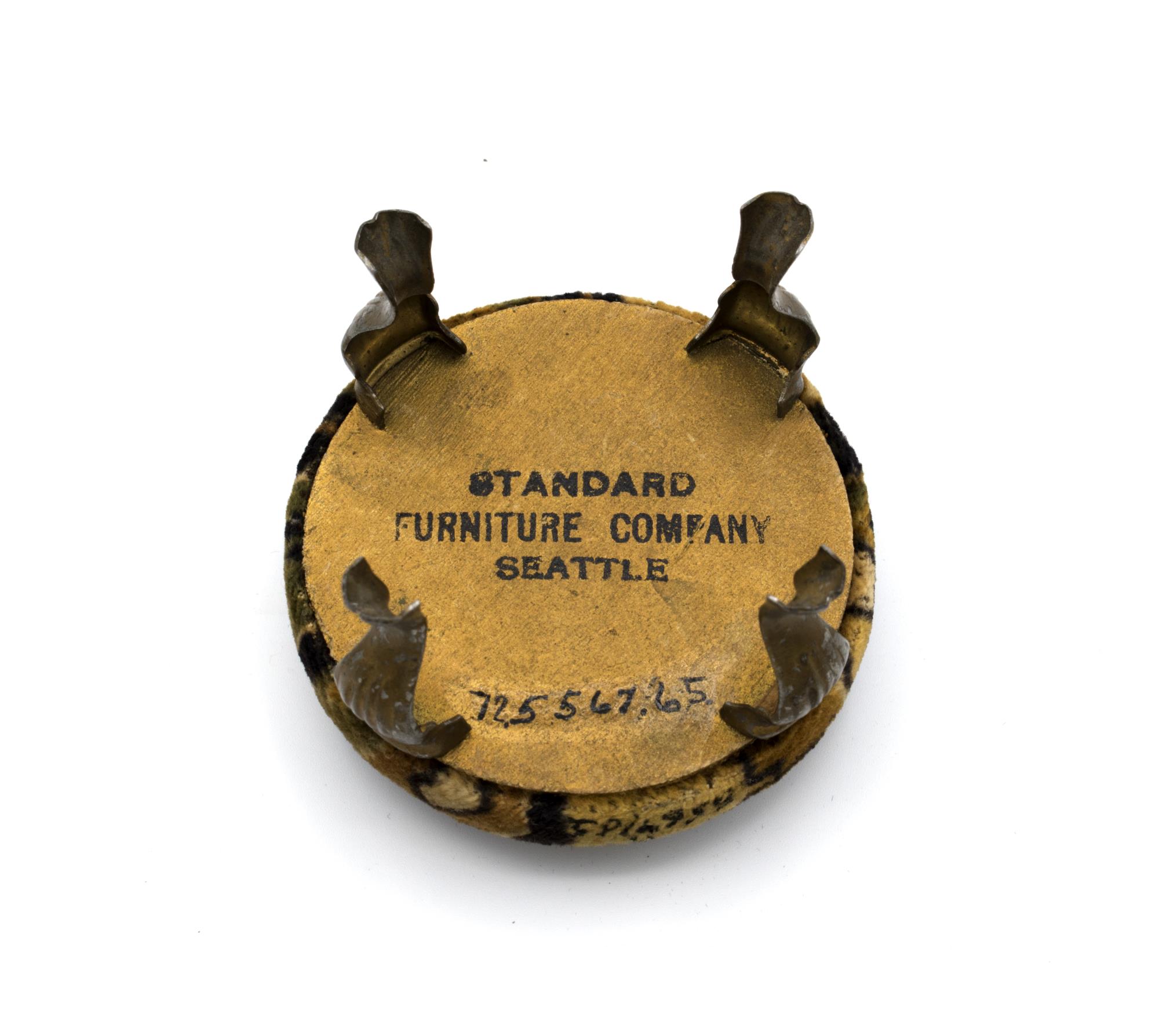 Image of Pincushion shaped like miniature footstool, Standard Furniture Co. of Seattle, ca. 1900s