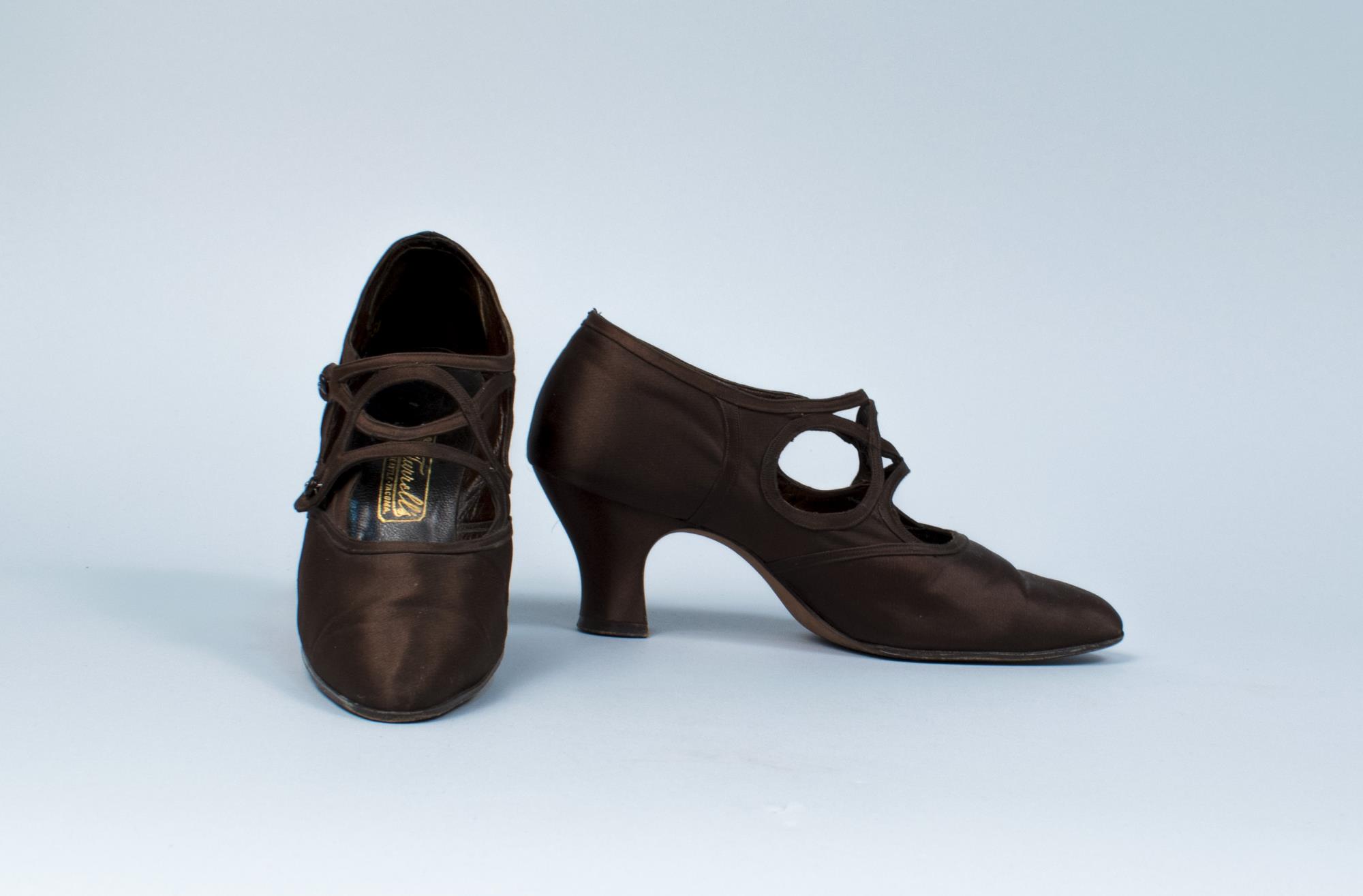 Image of Brown satin heels, ca. 1918