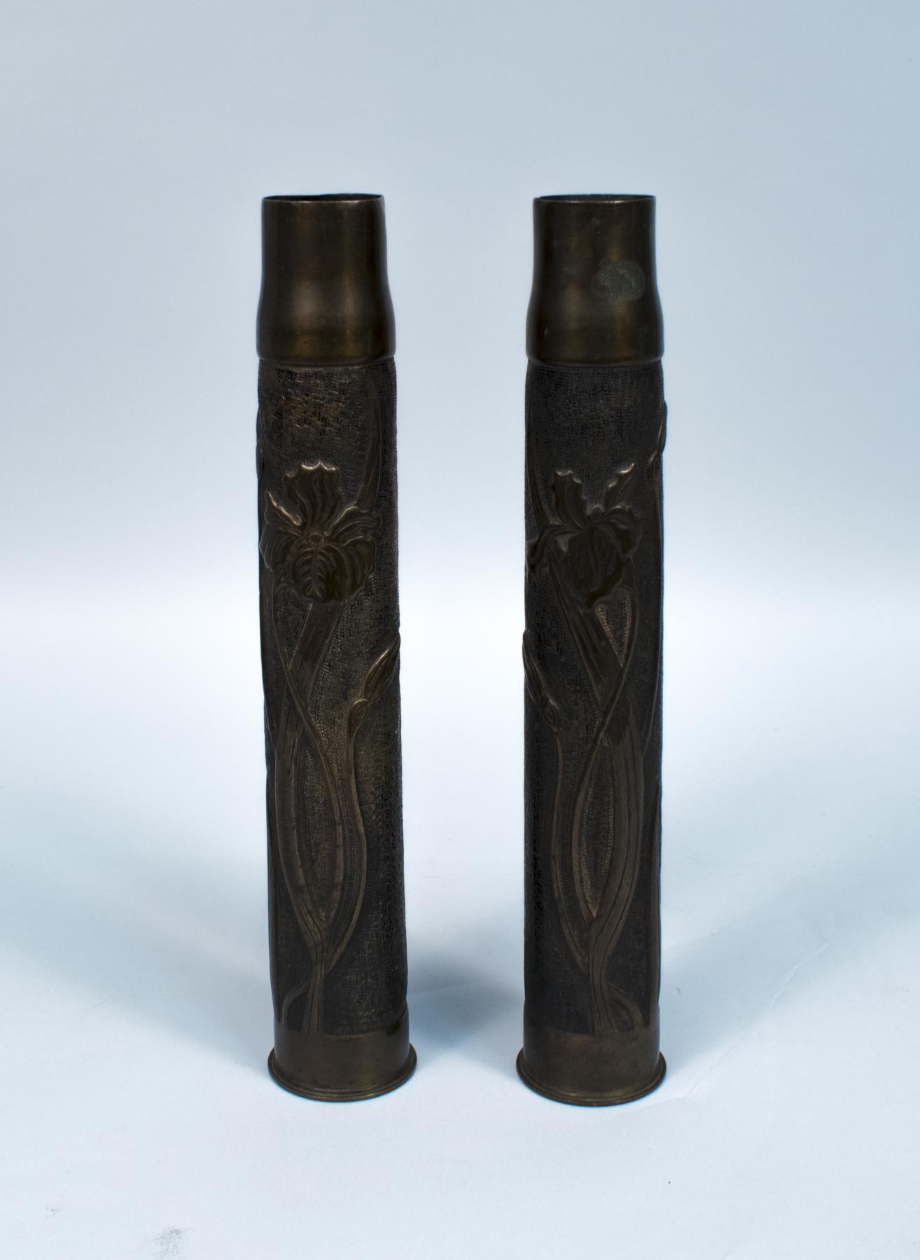 Image of Pair of brass flower vases, ca. 1918