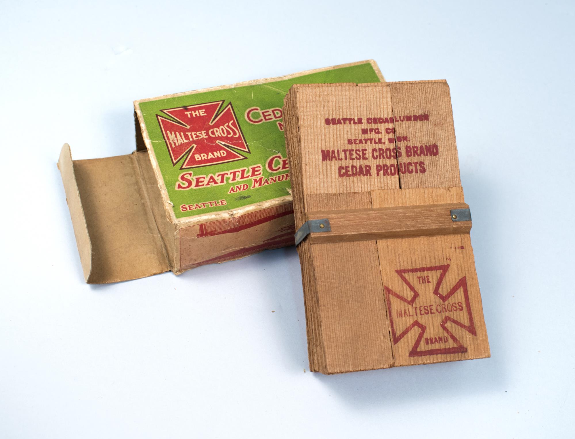 Image of Shingles in cardboard box, Seattle Cedar Lumber Manufacturing. Co., 1910-1958