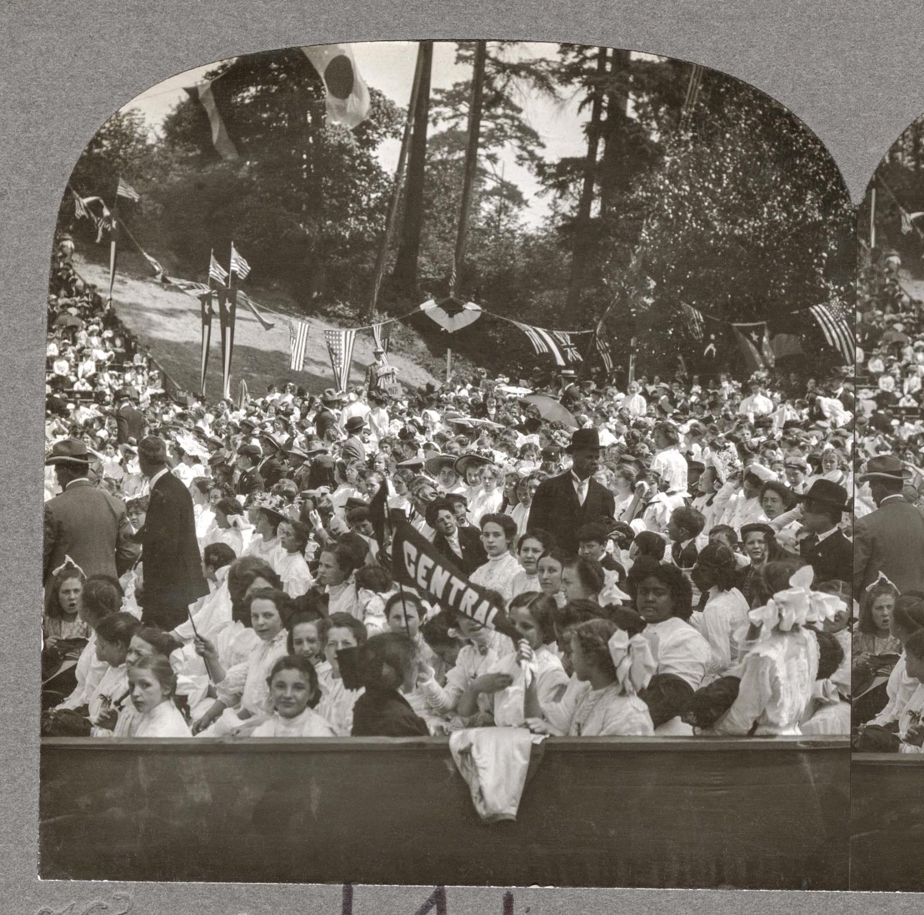 Image of Children's chorus in natural amphitheater, Alaska-Yukon-Pacific Exposition, Seattle, 1909