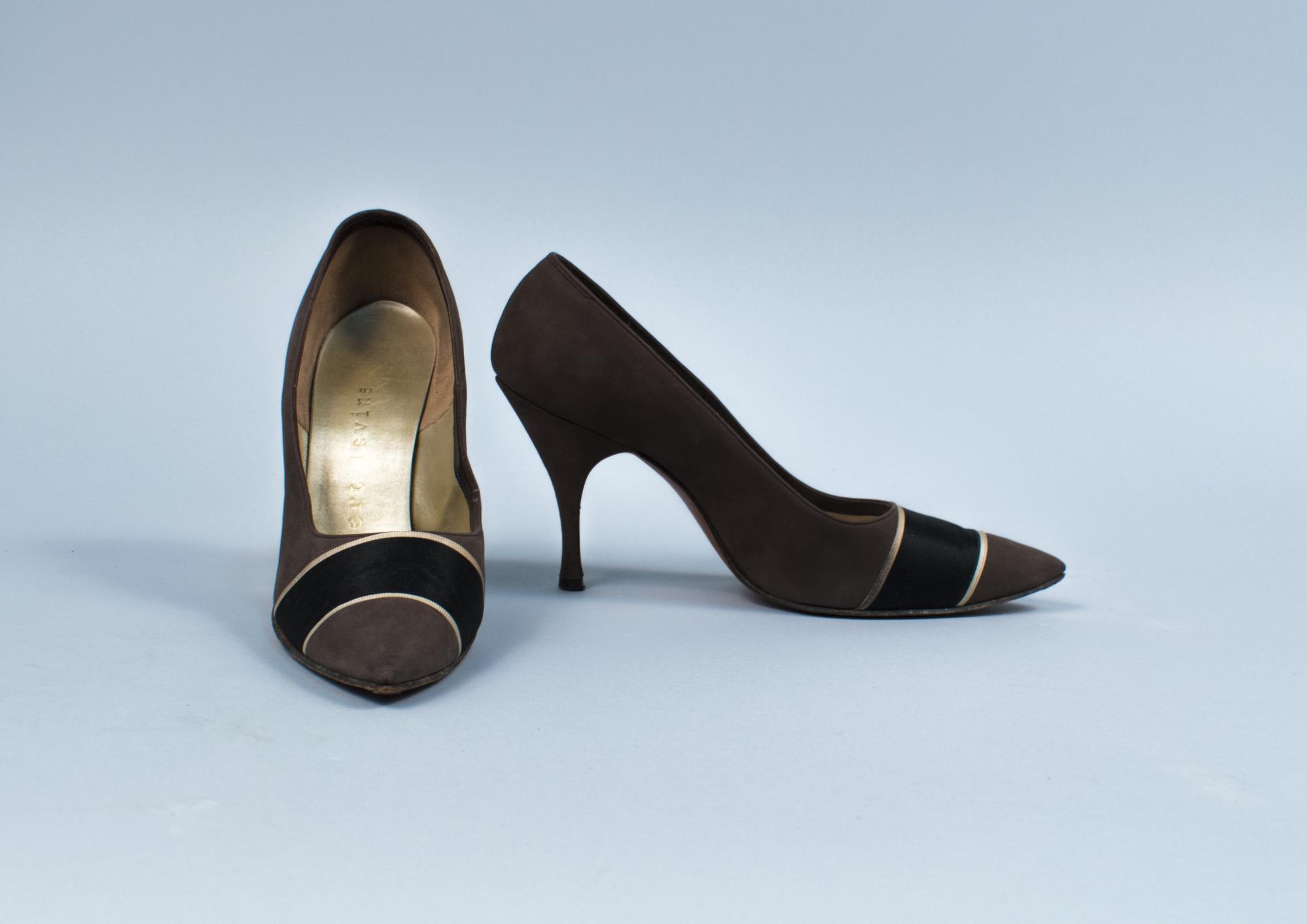 Image of Brown and black suede pumps, ca. 1950s
