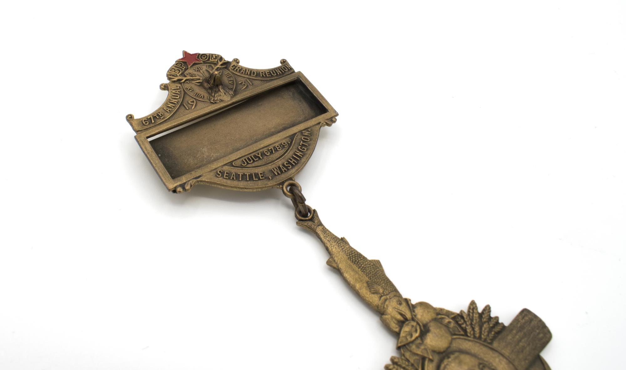 Image of Elks convention badge, 67th Annual BPOE Grand Reunion, July 6-9, 1931, made by Mayer Bros.