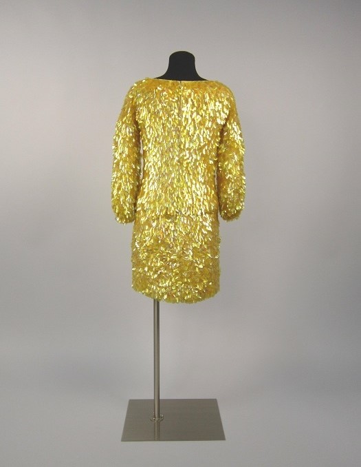 1965 cocktail dress Cocktail dress and bolero in satin with black polka dots