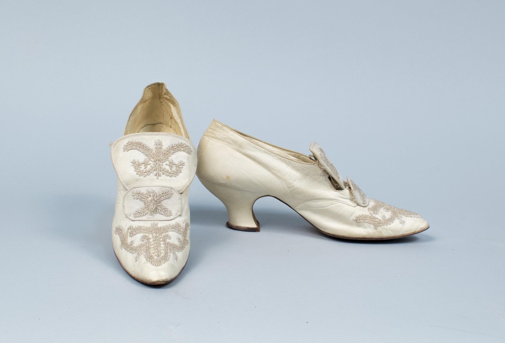 Image of White kid leather wedding heels, 1905