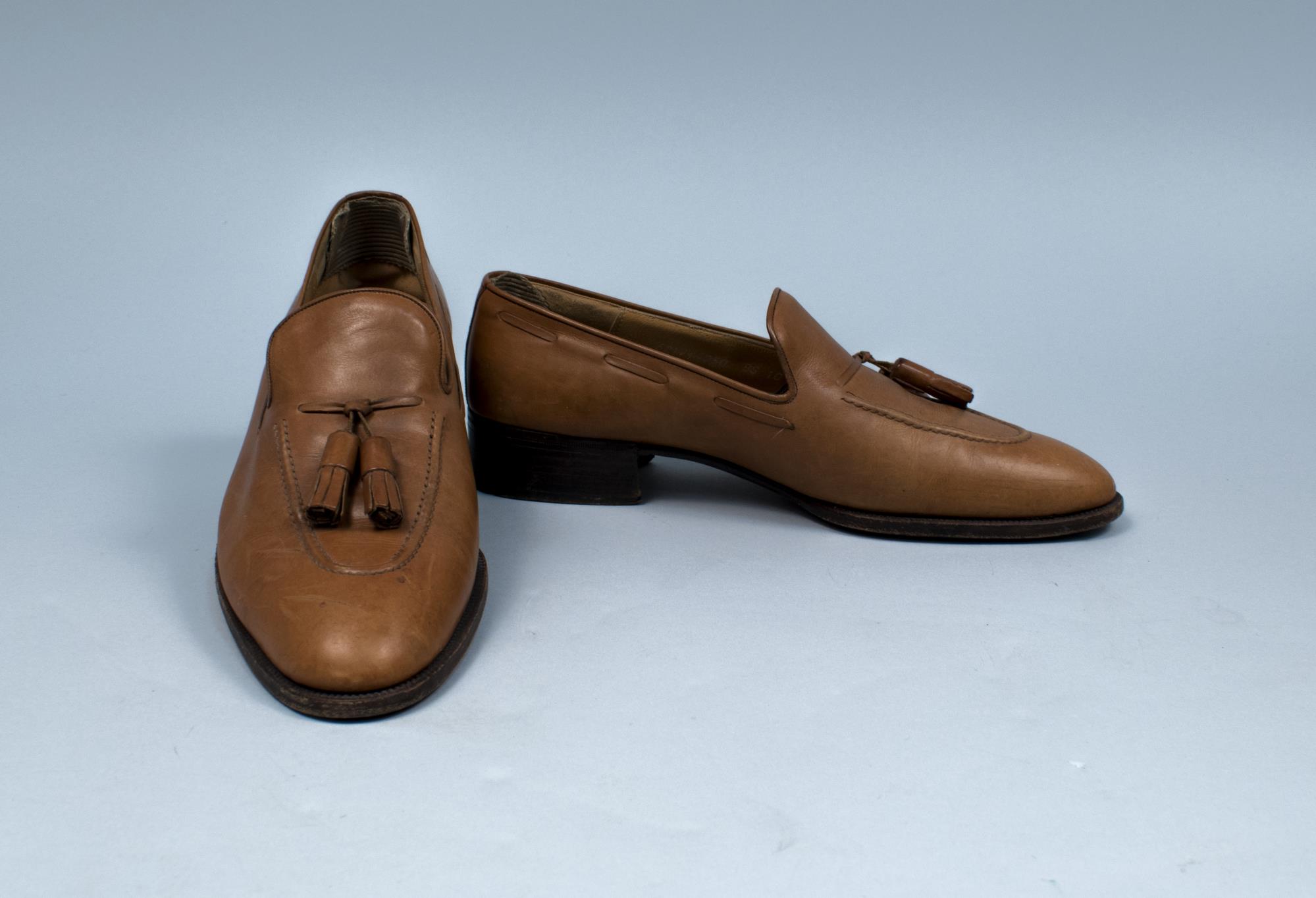 Image of Italian tan loafers worn by John Doyle Bishop, ca. 1960s-1970s