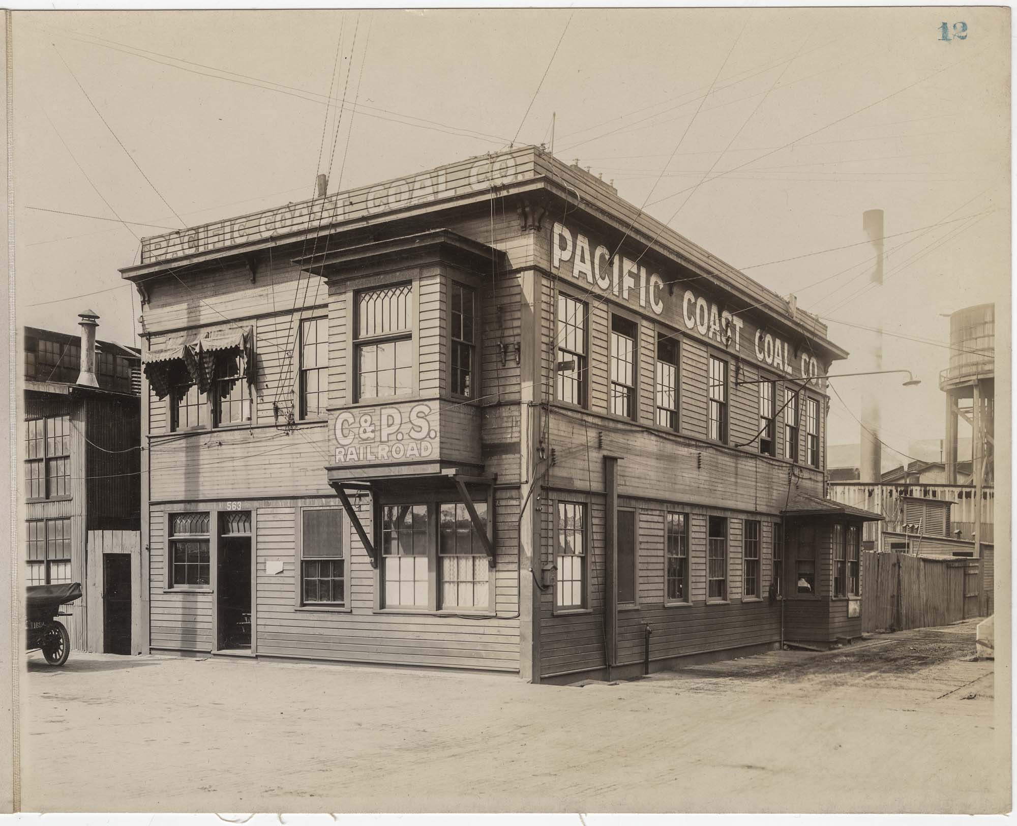 Image of Office building occupied by Pacific Coast Coal Co. and Columbia & Puget Sound Railroad, Seattle, circa 1916