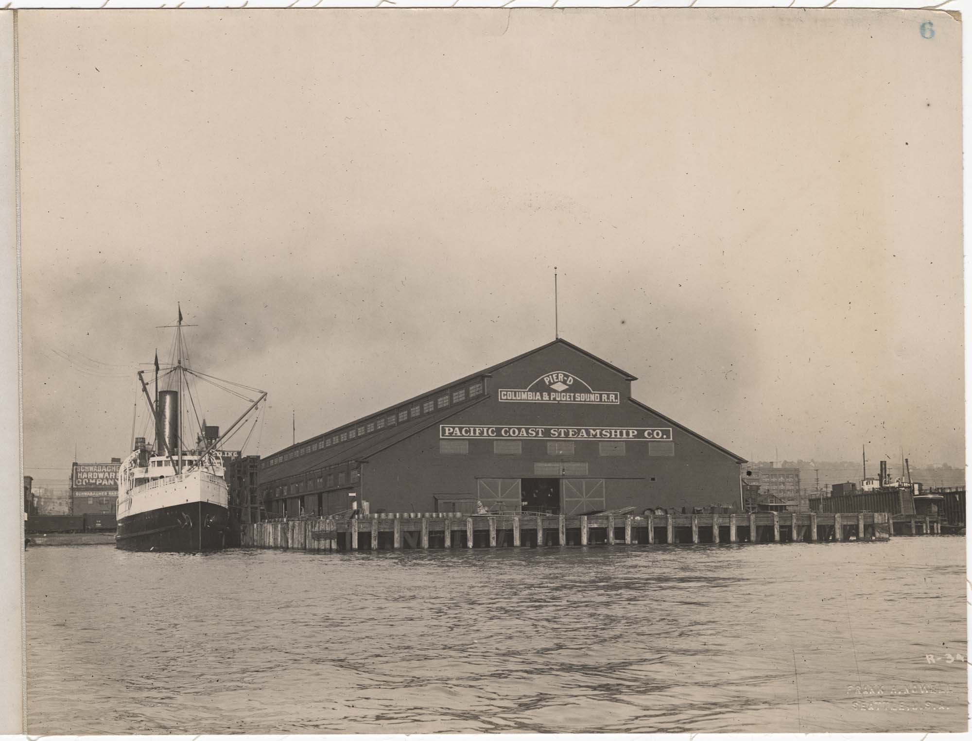Pacific Coast Steamship Co. Pier D with Steamer Spokane in dock