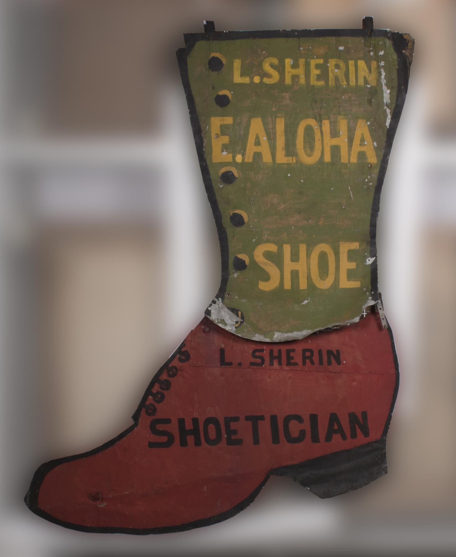 Image of Cobbler's sign made by Leo Sherin, 1925-1975