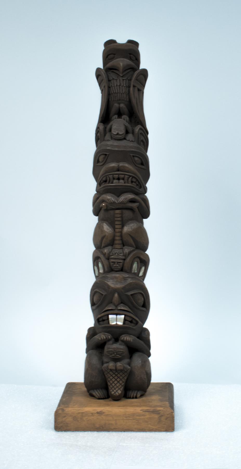 Image of Model totem pole made by Ralph Bennett, ca. 1980