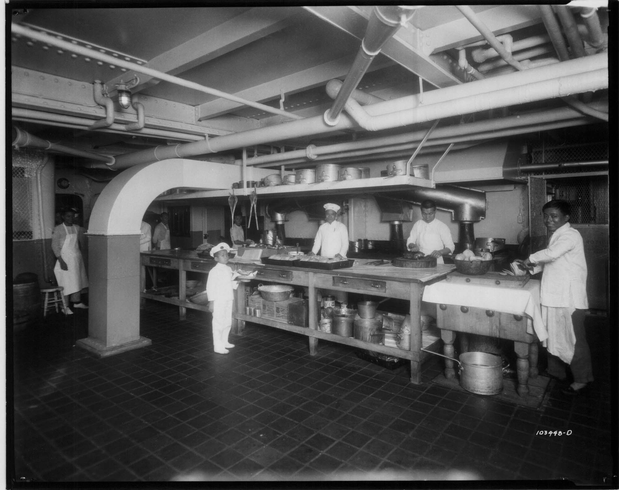 Image of Workers in galley of steamship President Jackson, probably in Seattle, circa 1923