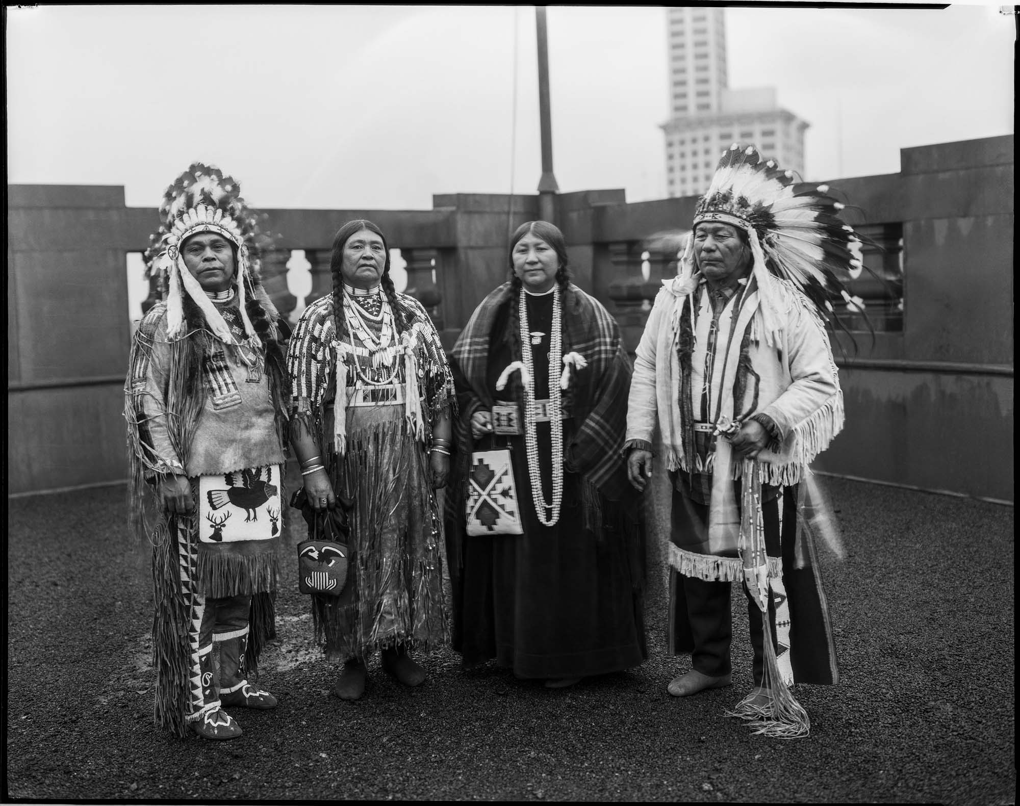 Image of Two Yakama couples in traditional dress, Seattle, January 29, 1921